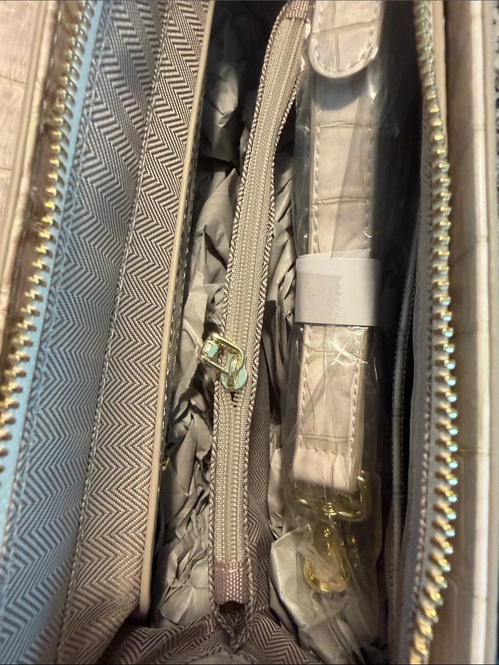 BRAND NEW!  Croc-Embossed Top Handle Satchel in OFF WHITE with Gold Hardware